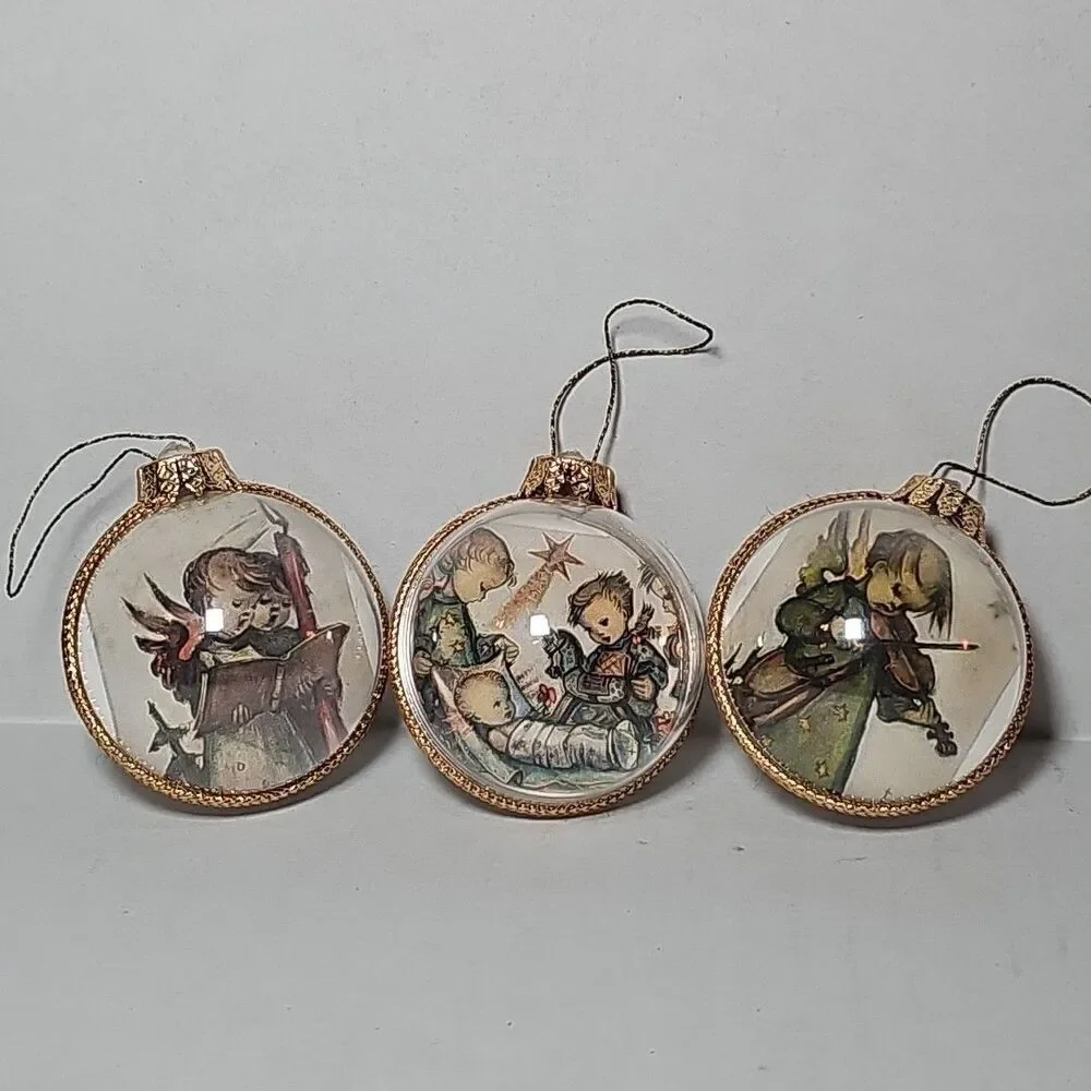 Vintage Germany Joseph Mueller Christmas Ornaments 2 Sided Set Of 3